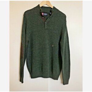 CHAPS Green Henley Sweater NWT Elbow Patches Mens Small Cotton